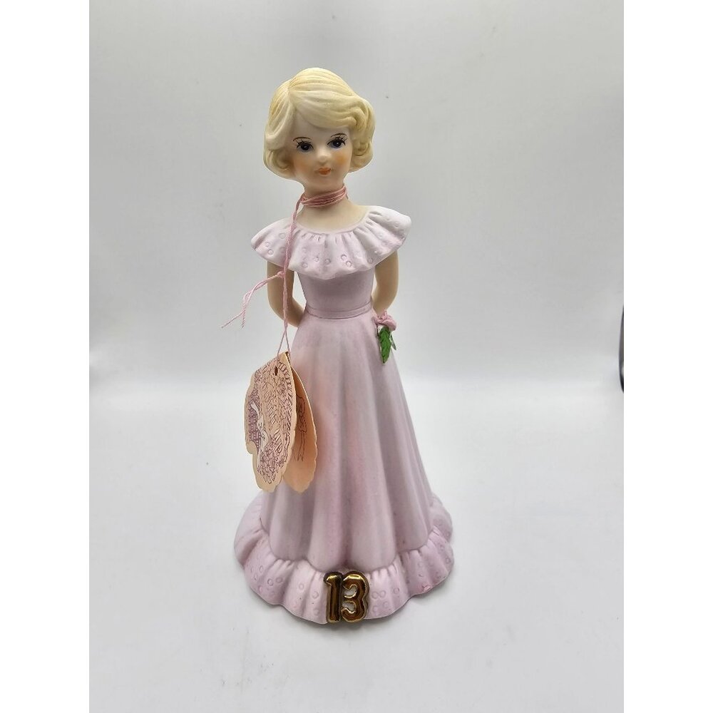 Growing Up Birthday Girl Figurine Age 13 Blonde Hair Pink Dress Collectible